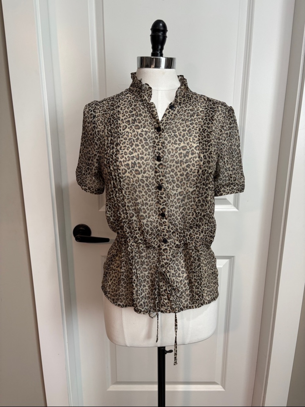 Forever 21 Leopard Print Short Sleeve Peplum Blouse - Neutral/Tan